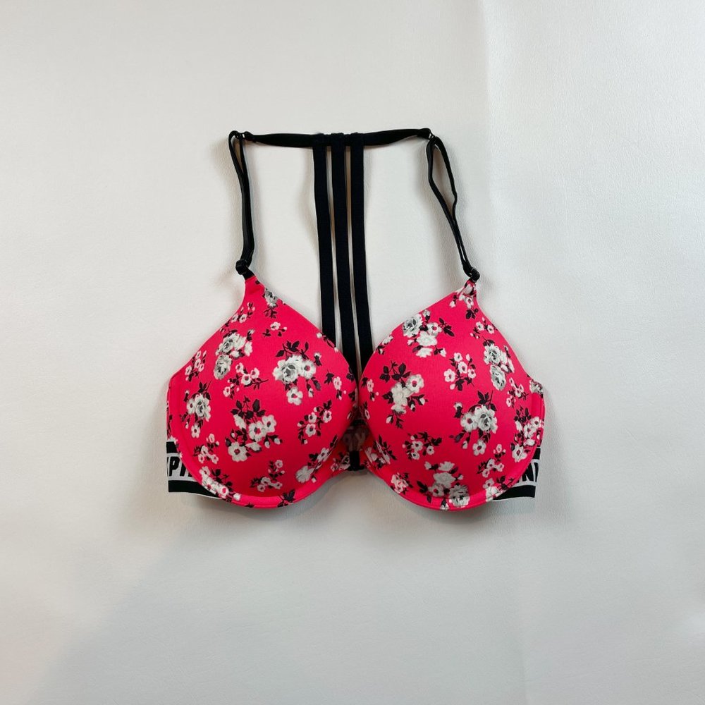 NWOT Victoria's Secret PINK Bra 32D Wear Everywhere Push Up Floral B1163